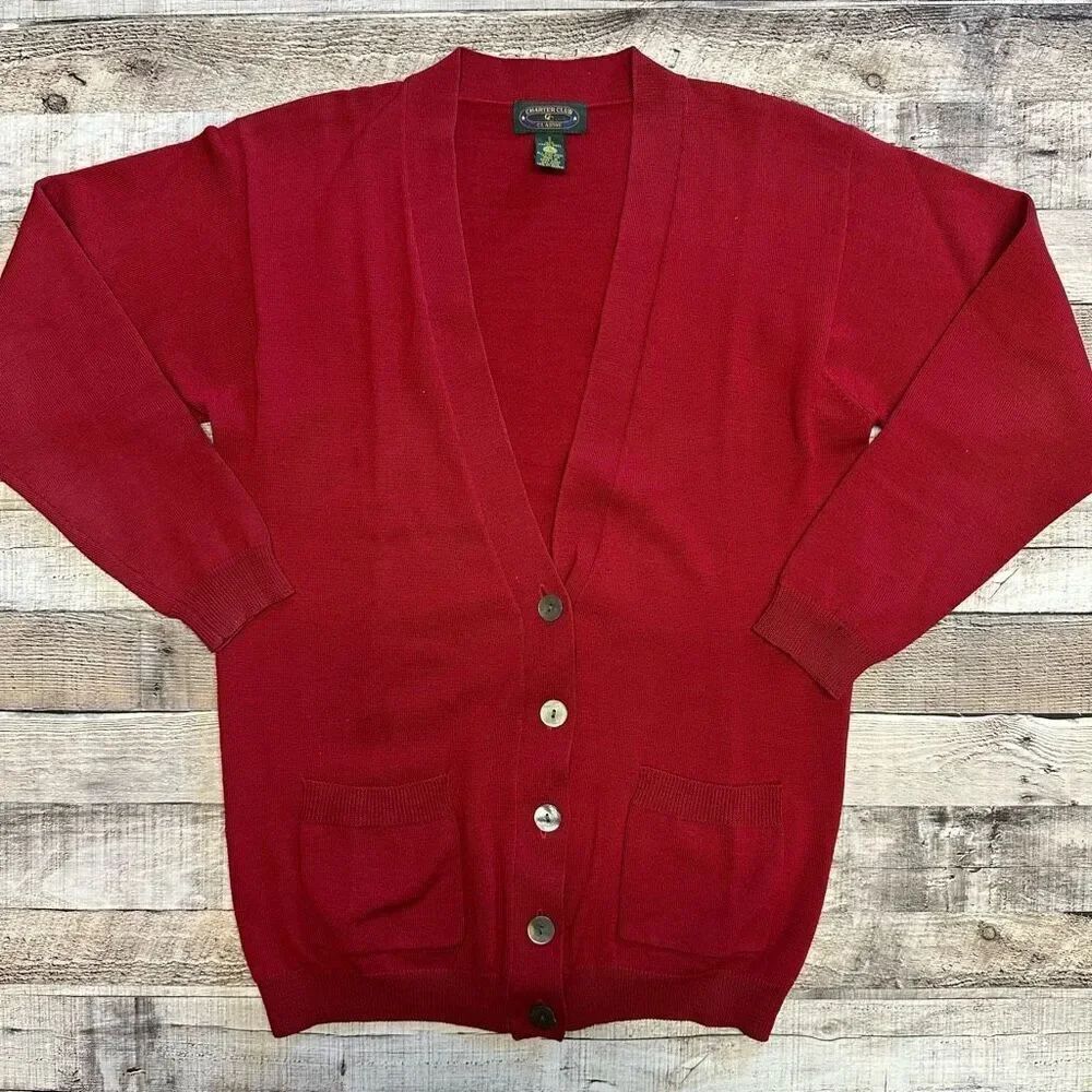 Vintage Charter Club Classic Merino Wool Button Down Holiday Winter Cardigan